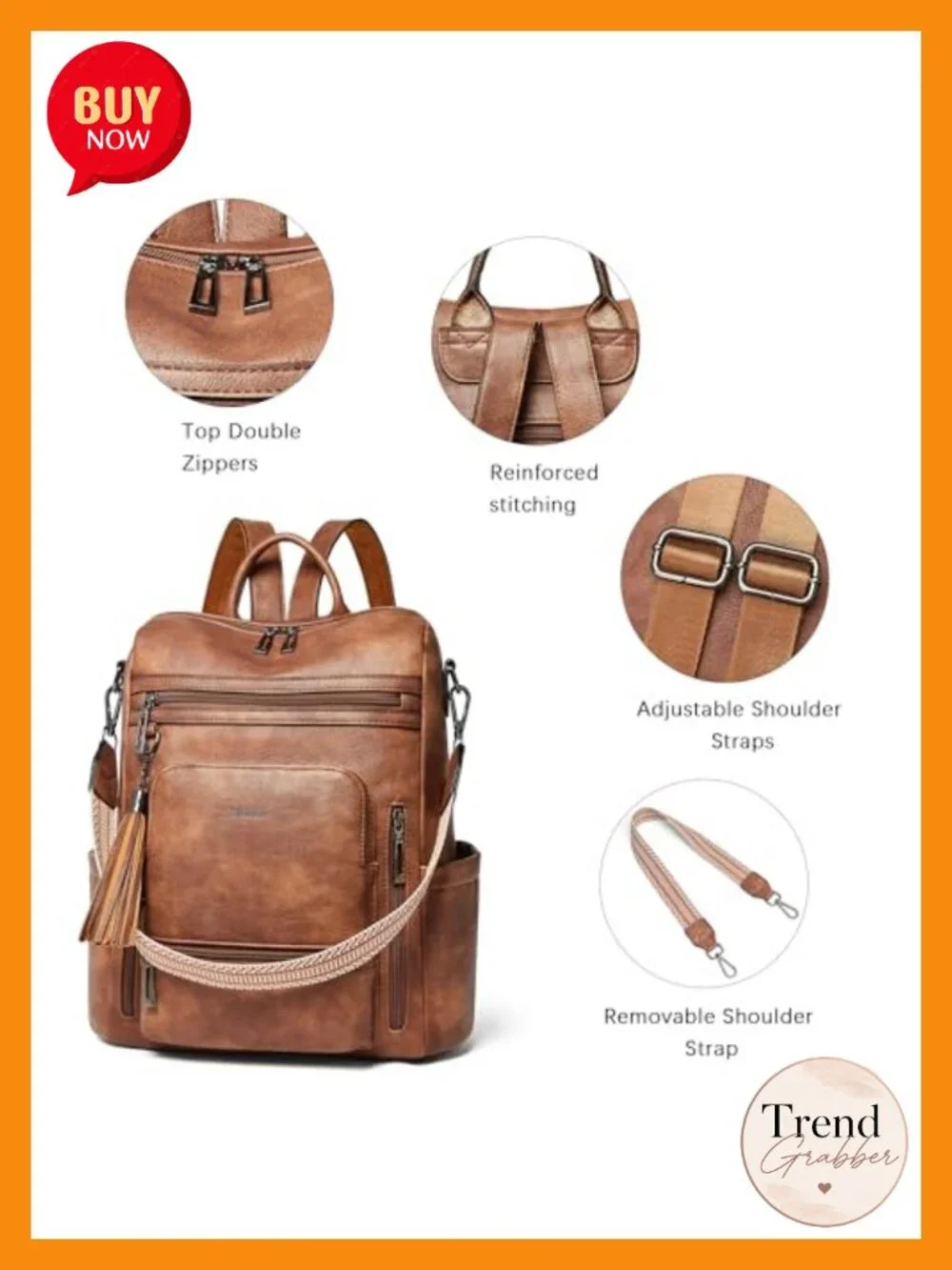 Vegan Leather Laptop Backpack for Women 15.6 inch Work Travel Backpack